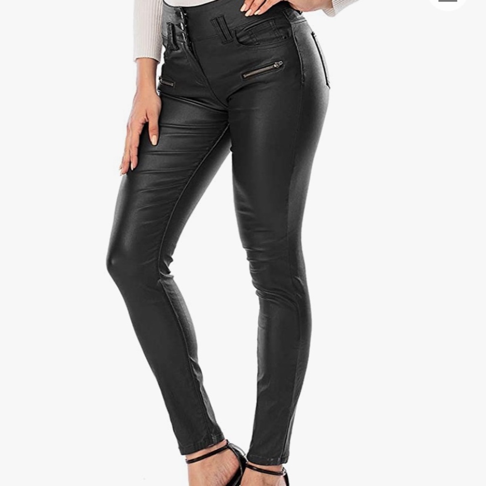 Women Faux Leather High Waist Stretch Push Up Pant